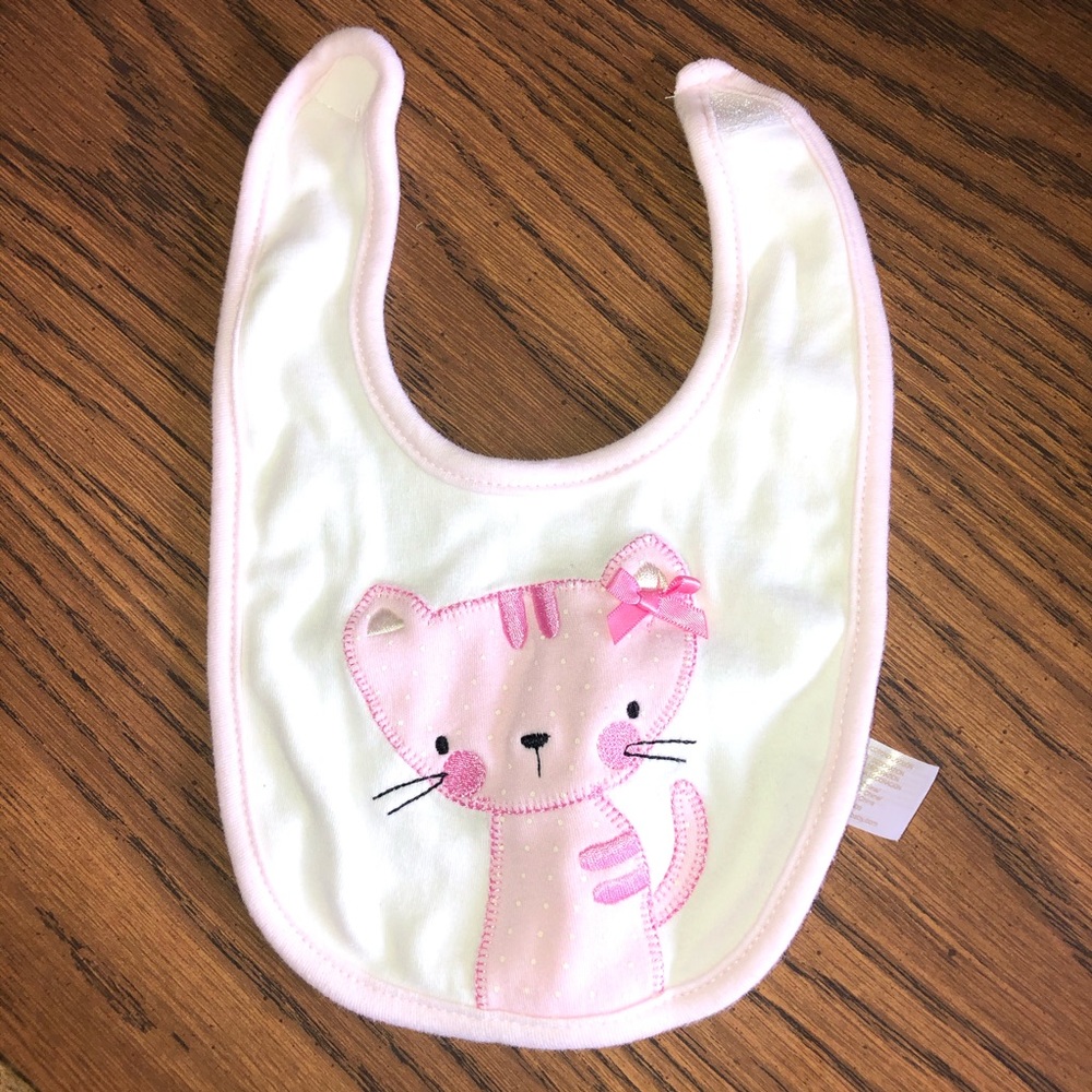 4/$25 Baby Pink White Bib Kitty Kitten Bow Cat